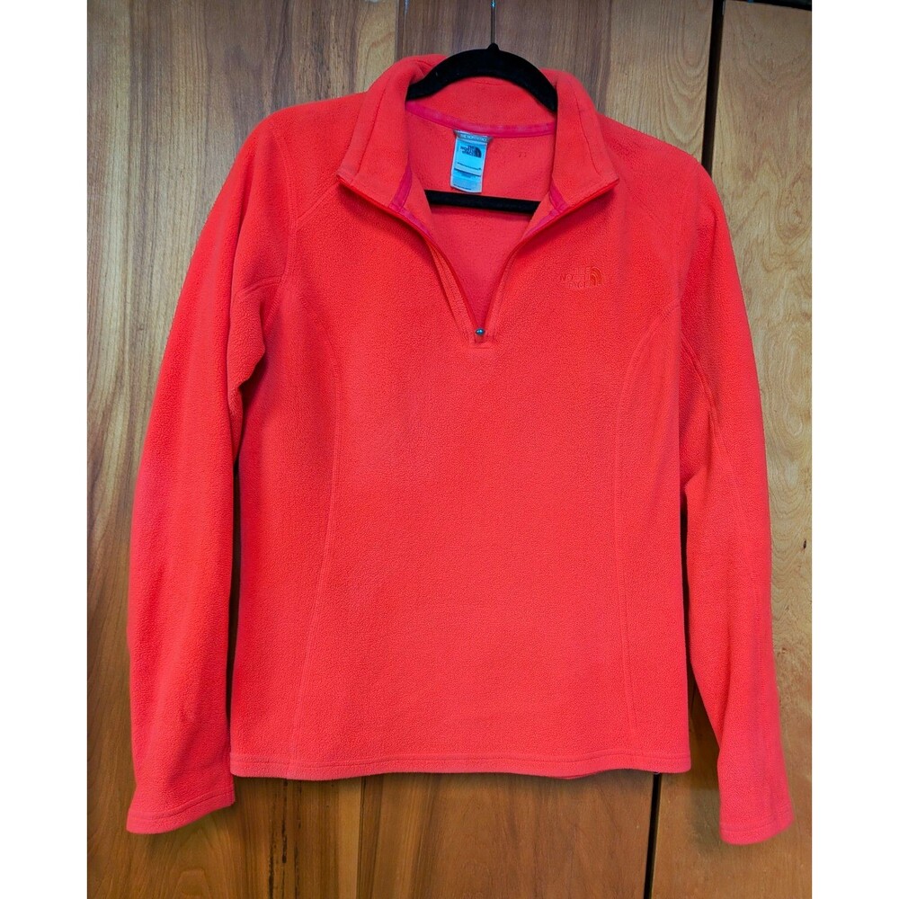 North Face Polartec Classic Women's M Coral Pink 1/4 Zip Fleece Pullover Logo